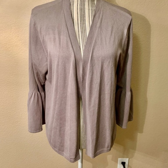 NEW Time and Tru Cardigan Large (12/14) Grey Mauve Bell Sleeve Soft Cute - Picture 2 of 12
